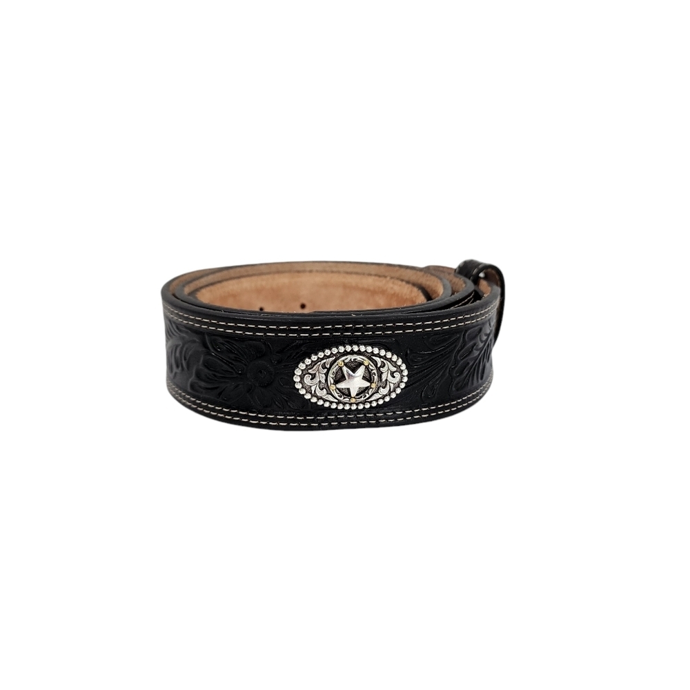 JUSTIN LEATHER STAR MEDALLION TOOLED BELT "NO BUCKLE" SIZE 42